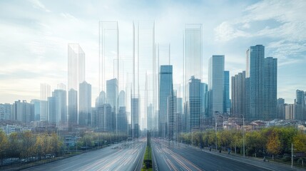 Fototapeta premium Towering Metropolis: Skyscrapers and Urban Highways in a Modern City