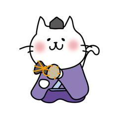 白い猫の雛人形の五人囃子（小鼓）