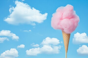 Celebrating National Cotton Candy Day Nostalgic Carnival Treats Under a Clear Blue Sky – Also Perfect for Easter or Summer Fairs