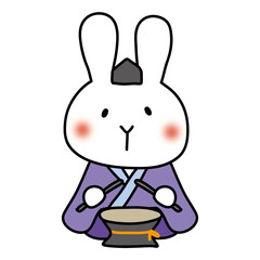 白いうさぎの雛人形の五人囃子（太鼓）