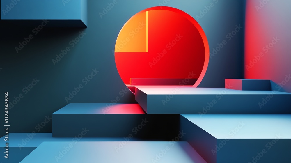 Poster a 3d rendering of a scene with colorful geometric shapes.