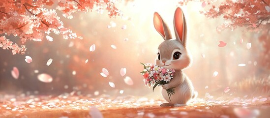 Adorable Bunny in a Cherry Blossom Garden