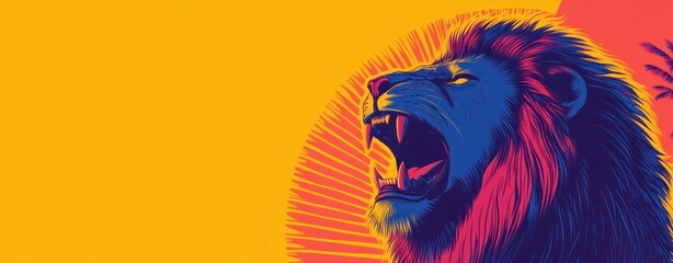 Majestic lion roaring in vibrant colors digital artwork bold graphic environment