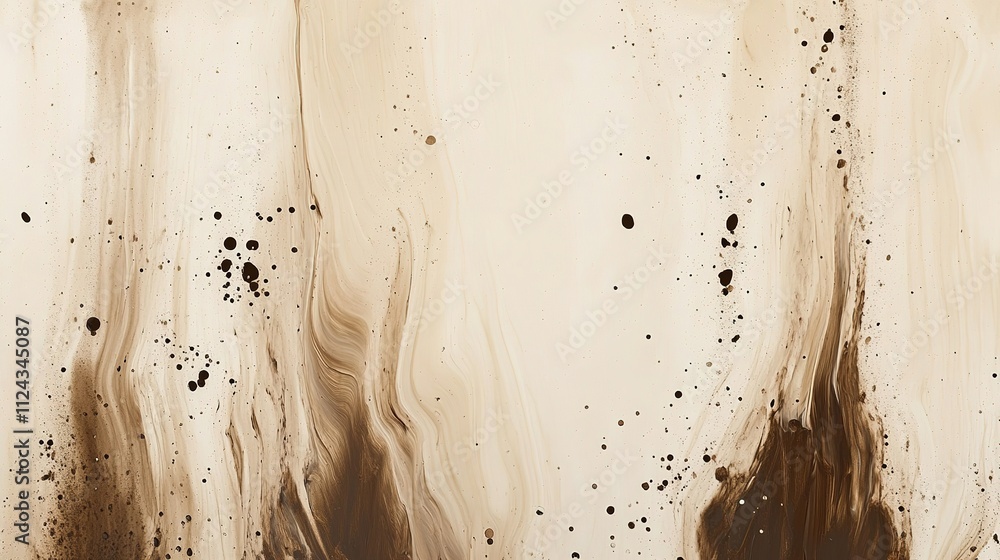 Poster abstract brown and cream swirls with splatter pattern.