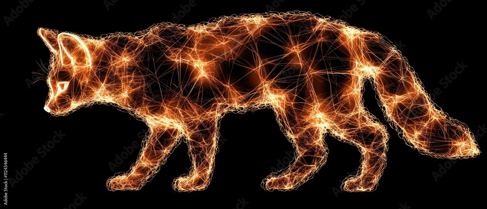 Poster illuminated fox walking in shadows digital art fantasy environment close-up view