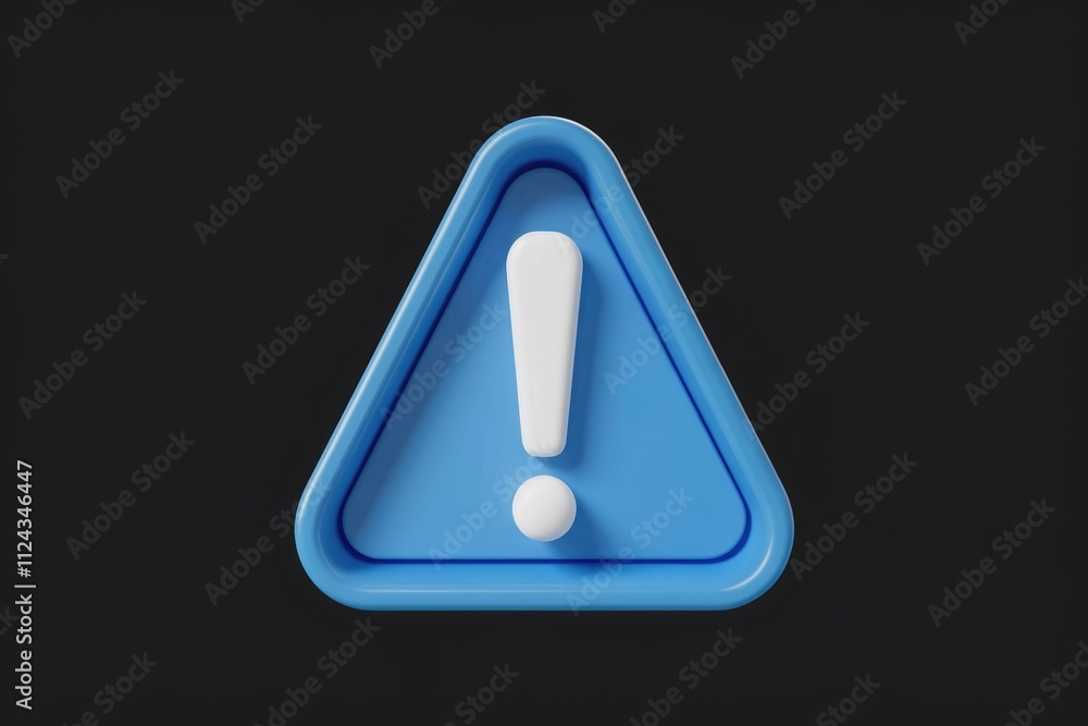 Poster a 3d rendered blue triangular warning sign with a white exclamation mark, symbolizing alert or cauti