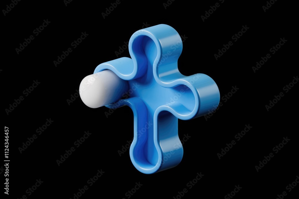 Poster Abstract 3D render of a blue puzzle piece with a white capsule inside, symbolizing connection and integration.