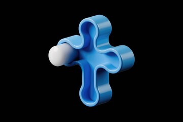 Obraz premium Abstract 3D render of a blue puzzle piece with a white capsule inside, symbolizing connection and integration.