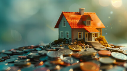 Property Investment Strategy Miniature House on a Pile of Coins