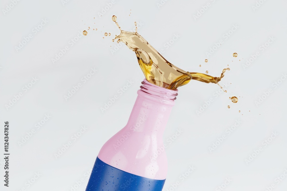 Poster Liquid splashing into a pink and blue bottle, creating a dynamic visual.