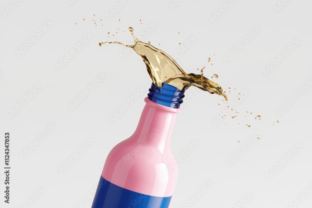 Poster Liquid splashing out from a pink and blue bottle, creating a dynamic and vibrant scene.