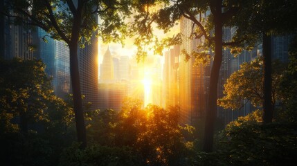 Sunrise over urban jungle city skyline nature photography urban environment perspective on nature's resilience