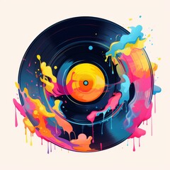 Obraz premium Dynamic vinyl art explosion urban studio graphic design colorful creative abstract visuals for music lovers