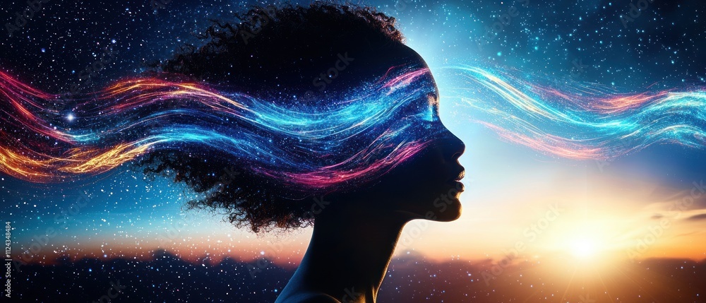 Poster surreal profile view creative visualization of human potential in digital art