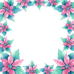 Frame of red and green flowers watercolor