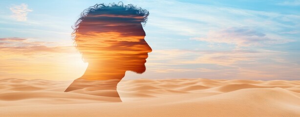Sunset silhouette of a man in desert landscape dreamy artistic expression nature