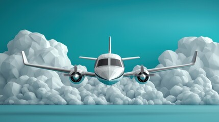 Low-poly small airplane flying over a scenic landscape