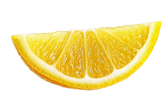 Ripe wedge of yellow lemon citrus fruit stand isolated on transparent background