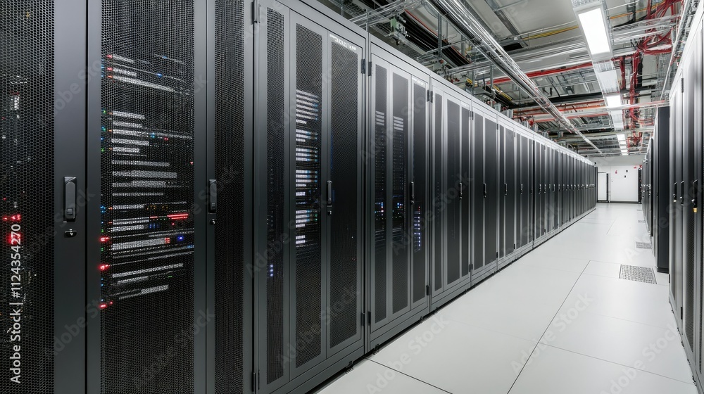 Aufkleber modern data center interior with server racks and high-tech equipment in an organized environment fo