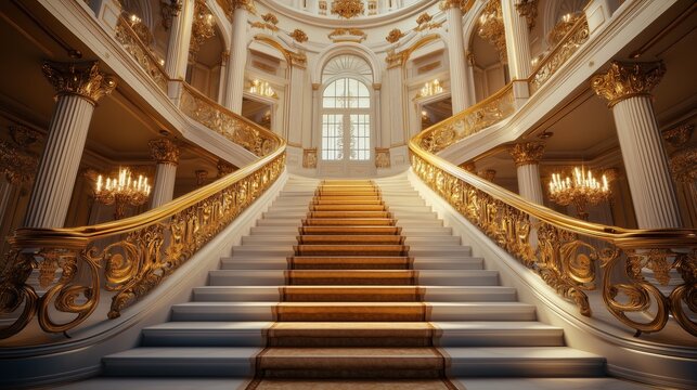 Luxurious Golden Staircase in a Palatial Mansion Setting - made with Generative AI
