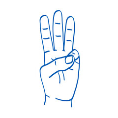 Hand gesture sketch. Counting with fingers. Three sign