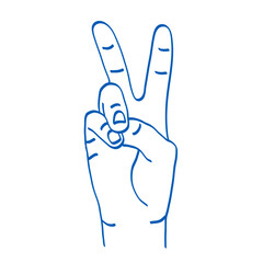 Hand gesture vector sketch illustration. V or two sign