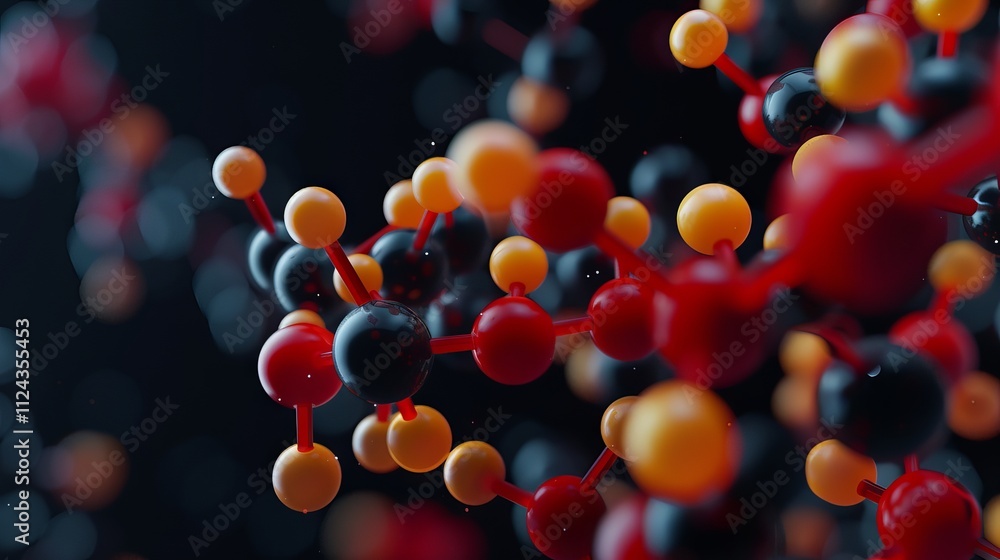 Poster futuristic 3d rendering of a spherical molecular structure representing biotechnology, scientific in