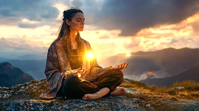 Witch Combing Hair with Glowing Runes in Mystical Setting