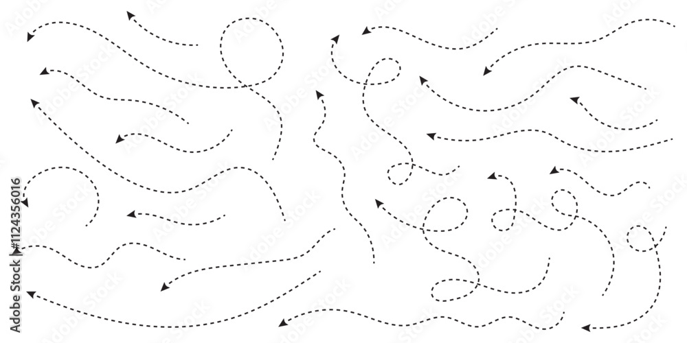 Poster hand drawn dot arrow vector set. hand drawn line doodle arrow, curve arrow icon vector set. vector i