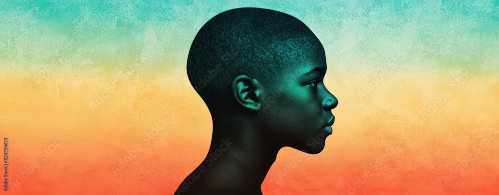 Poster portrait of a youth colorful gradient background artistic expression profile view
