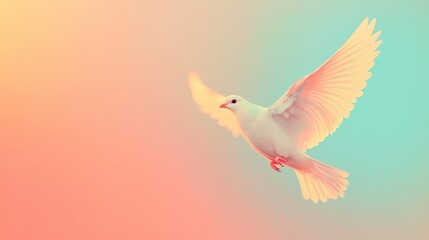 Majestic Flight: A Dove's Ethereal Ascent in Vibrant Hues