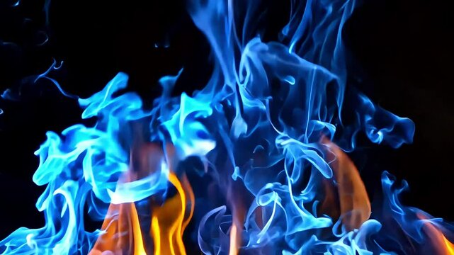 Burning gas with a beautiful blue flame against a dark, empty background, suitable for science, energy or dramatic visuals