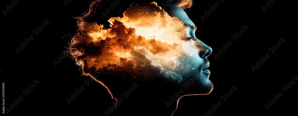Aufkleber creative mind explorationsurreal self-reflection in dark environment artistic concept
