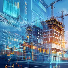 Cutting Edge Construction Project With Real Time Analytics Dashboard Showcasing Vibrant Data Driven Skyline