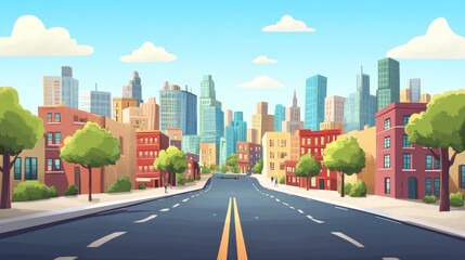 Naklejka premium City and roads background illustration concept. Public park and town with sky background.Beautiful nature scene with road to city.