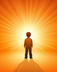 Fototapeta premium Child gazing at radiant light in an inspirational digital art setting