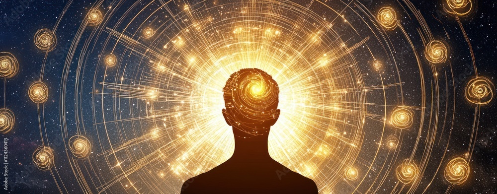Poster Cosmic mind expansion abstract art in a celestial introspective space