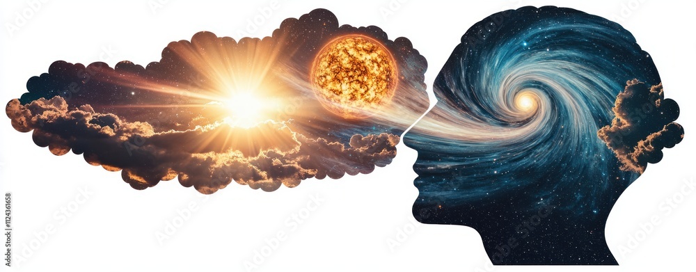 Poster creative double exposure of abstract views a surreal journey through cosmic consciousness in digital