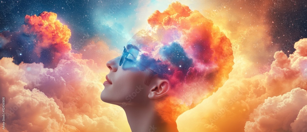 Poster creative double exposure of visualization of imagination dreamscape digital art cosmic environment s