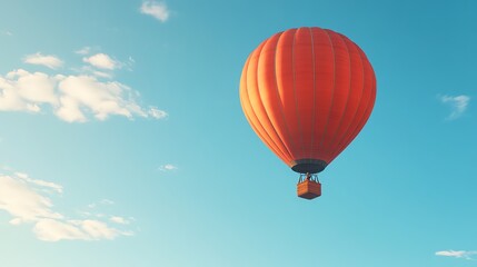 Fototapeta premium A hot air balloon floats in a blue sky with white clouds.