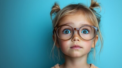 Fototapeta premium Curious and Playful Child Wearing Oversized Glasses with Bright Eyes Full of Wonder