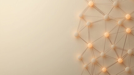 Interconnected glowing nodes forming a web-like structure on a minimalist abstract background, with soft gradients and a spacious area for copy on the left, symbolizing innovation