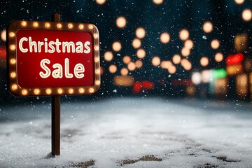 Christmas sale limited-time concept. A festive Christmas sale sign glows warmly against a snowy backdrop, with twinkling lights creating a cheerful holiday atmosphere.