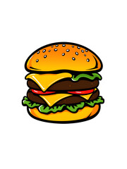 Modern Patty Cheese Burger clip art, Delicious Hamburger colorful logo illustration. Generative AI