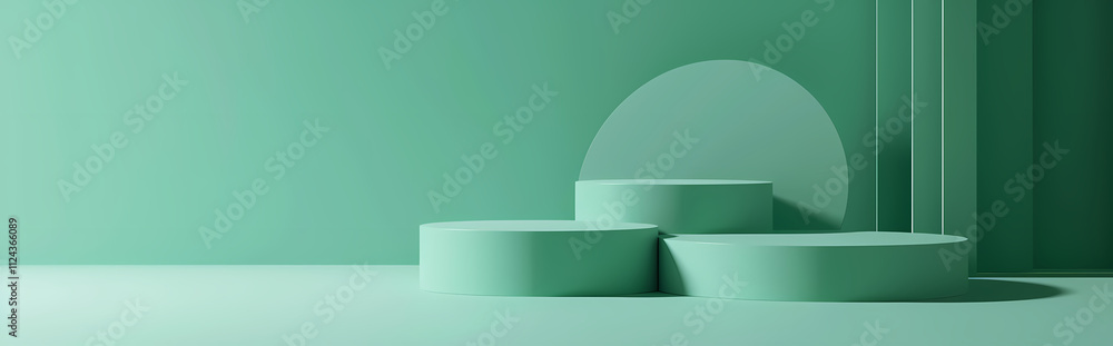 Poster minimalist green product display: a serene and minimalist backdrop with a soft green color palette f