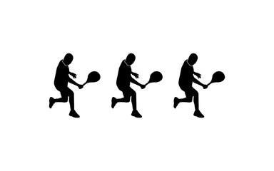 Racquet Sports .collection of male pickleball player silhouettes isolated on white background.Tennis racket vector illustration, clipart style tennis racket symbol
