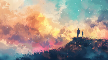 Obraz premium sunset in the mountains watercolor