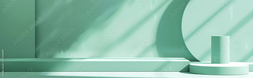 Aufkleber mint green minimalist product display: a serene and stylish product display featuring a light mint g