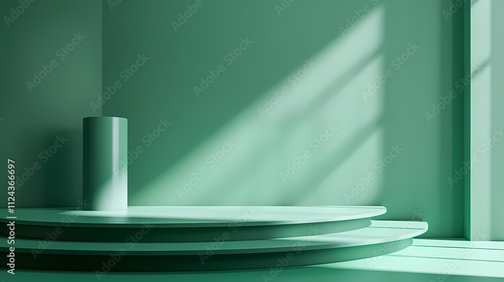 Aufkleber serene green studio display: a minimalist product display featuring a double-layered circular platfo