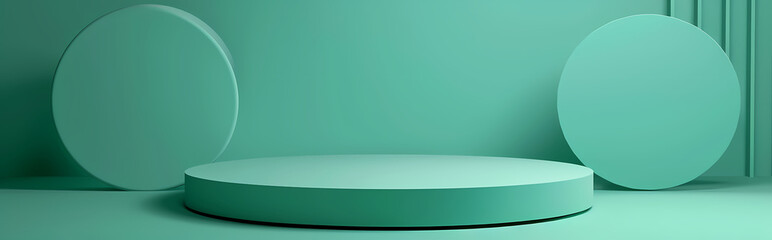 Fototapeta premium Minimalist Green Product Display: A clean and modern product display featuring a cylindrical pedestal in a vibrant green hue.